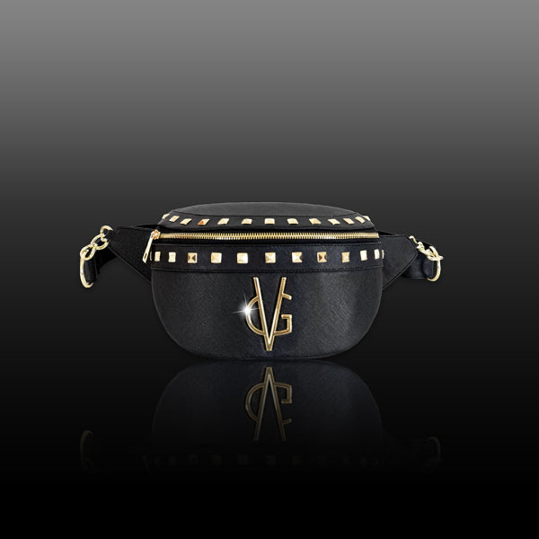 VG Saffiano - Marsupio nero con borchie