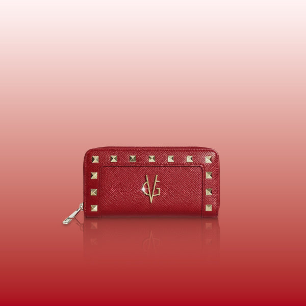 Wonderful Christmas - Portafoglio grande saffiano rosso con borchie