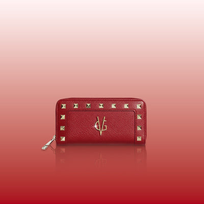 Wonderful Christmas - Portafoglio grande saffiano rosso con borchie
